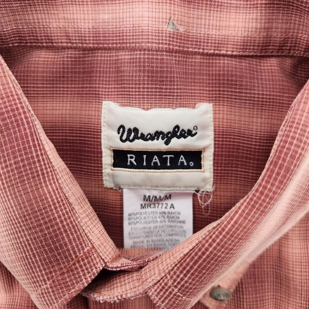 Wrangler Riata Mens Button Down Shirt Size‎ Medium Red Plaid Long Sleeve Western